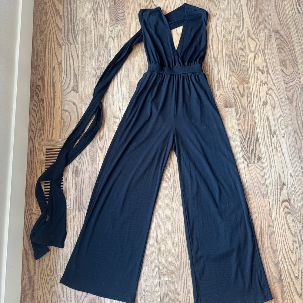 Cider Black Halter Jumpsuit